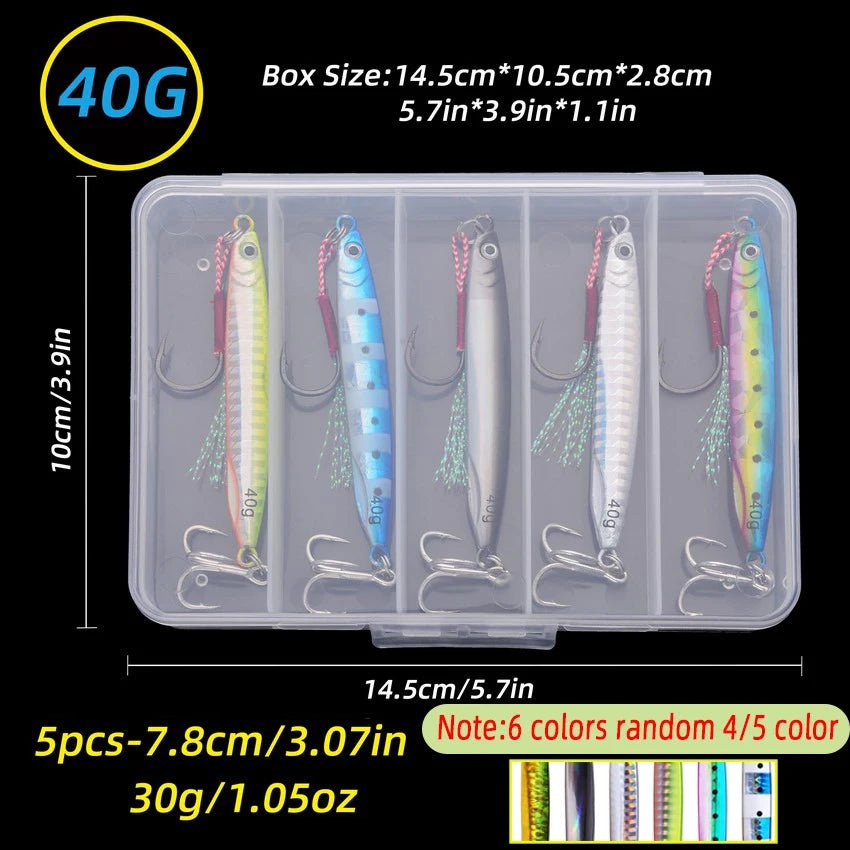 Aorace 5PCS Metal Jig Spoon 21g 30g 40g Shore Casting Jigging Fish Sea Bass Fishing Lure Artificial Bait Tackle box - The Salty Outfitter