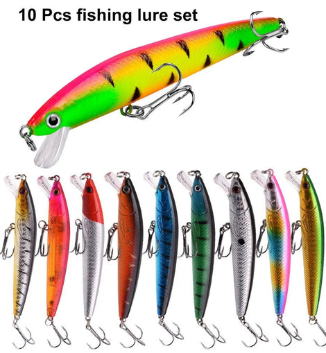 10 Pcs Fishing Lure Set Mini Fishing Hard Bait Minnow Floating Swing Crankbait Crazy Wobblers Artificial Bionic Crank Lures - The Salty Outfitter