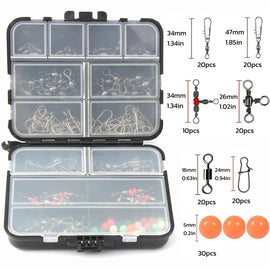 140 piece fishing gear kit, stainless steel swivel and float equipped snap button, durable black box suitable for anglers - The Salty Outfitter