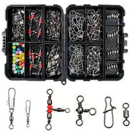 140 piece fishing gear kit, stainless steel swivel and float equipped snap button, durable black box suitable for anglers - The Salty Outfitter