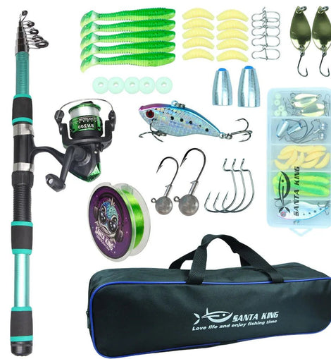 1.8m 2.1M Fishing Rod and Reel Line Lure Set Carbon Fiber Telescopic Fishing Rod 5.2:1BB Spinning Reel for Saltwater Freshwater - The Salty Outfitter