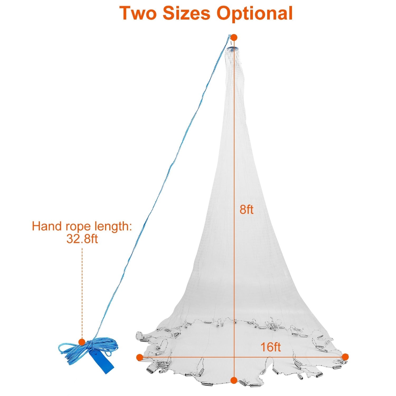 1Pc 2 Size Options 6FT 8FT Radius Fishing Cast Net Bait Trap Easy Throw Heavy Duty Hand Cast Net With Chain Sinker Bottom Spread - The Salty Outfitter