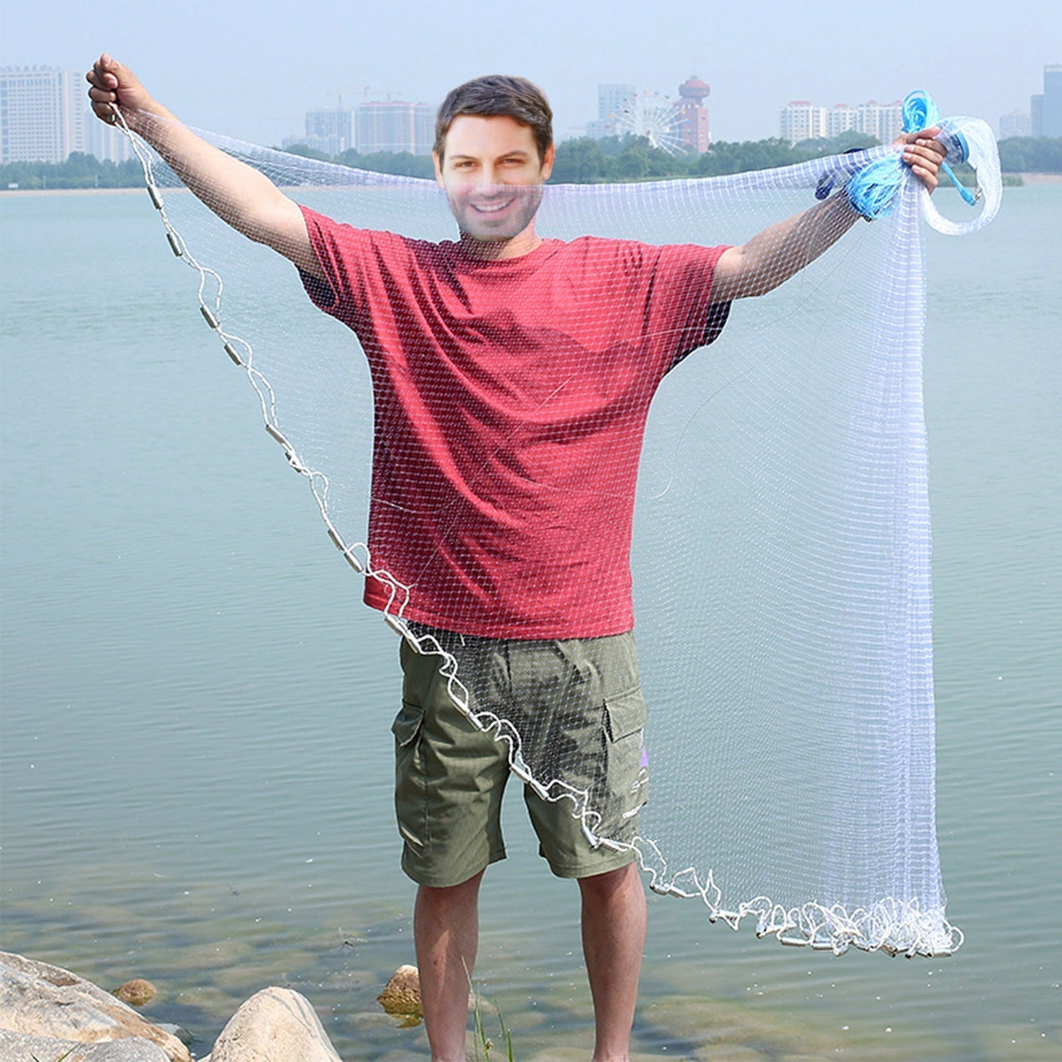 1Pc 2 Size Options 6FT 8FT Radius Fishing Cast Net Bait Trap Easy Throw Heavy Duty Hand Cast Net With Chain Sinker Bottom Spread - The Salty Outfitter