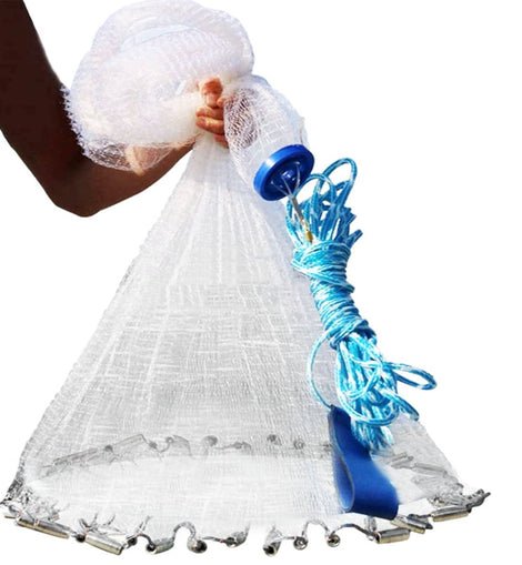 1Pc 2 Size Options 6FT 8FT Radius Fishing Cast Net Bait Trap Easy Throw Heavy Duty Hand Cast Net With Chain Sinker Bottom Spread - The Salty Outfitter
