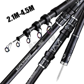 2.1 - 4.5M Telescopic Fishing Rod Carbon Spinning Fishing Pole Boat Saltwater Freshwater Beach Rock Surfcasting Baitcasting Rod - The Salty Outfitter