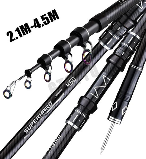 2.1 - 4.5M Telescopic Fishing Rod Carbon Spinning Fishing Pole Boat Saltwater Freshwater Beach Rock Surfcasting Baitcasting Rod - The Salty Outfitter