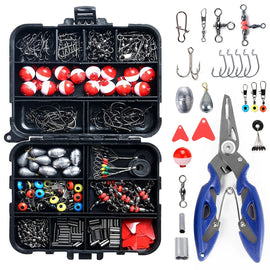 263pcs Fishing Accessories Set with Tackle Box Including Plier Jig Hooks Sinker Weight Swivels Snaps Sinker Slides - The Salty Outfitter
