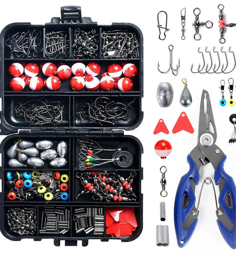 263pcs Fishing Accessories Set with Tackle Box Including Plier Jig Hooks Sinker Weight Swivels Snaps Sinker Slides - The Salty Outfitter