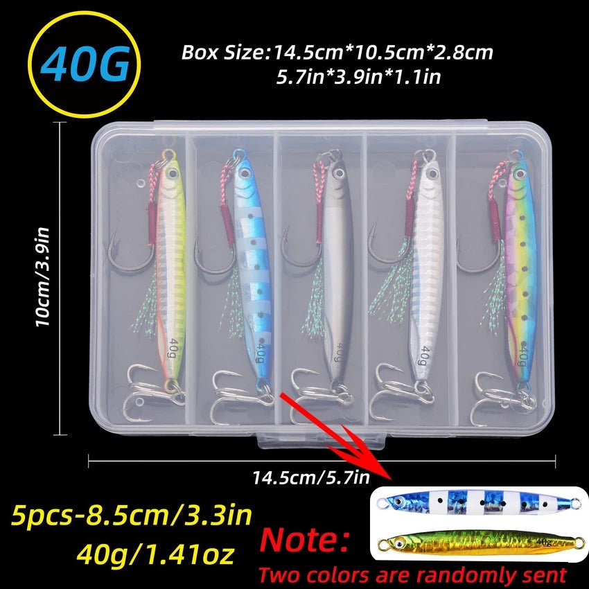Aorace 5PCS Metal Jig Spoon 21g 30g 40g Shore Casting Jigging Fish Sea Bass Fishing Lure Artificial Bait Tackle box - The Salty Outfitter