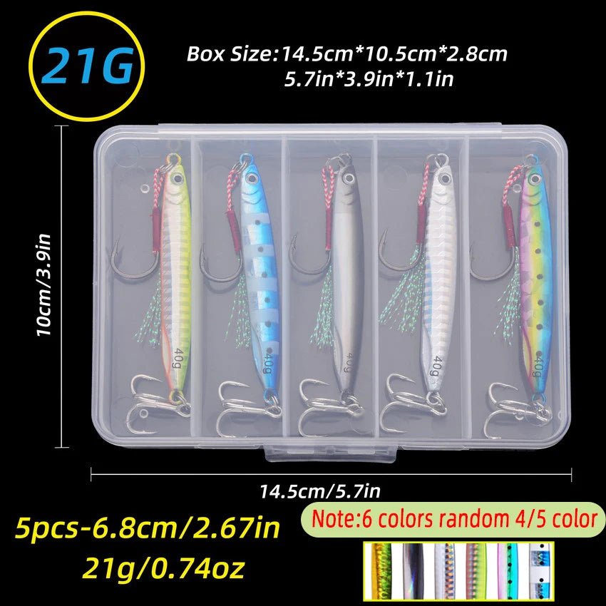 Aorace 5PCS Metal Jig Spoon 21g 30g 40g Shore Casting Jigging Fish Sea Bass Fishing Lure Artificial Bait Tackle box - The Salty Outfitter