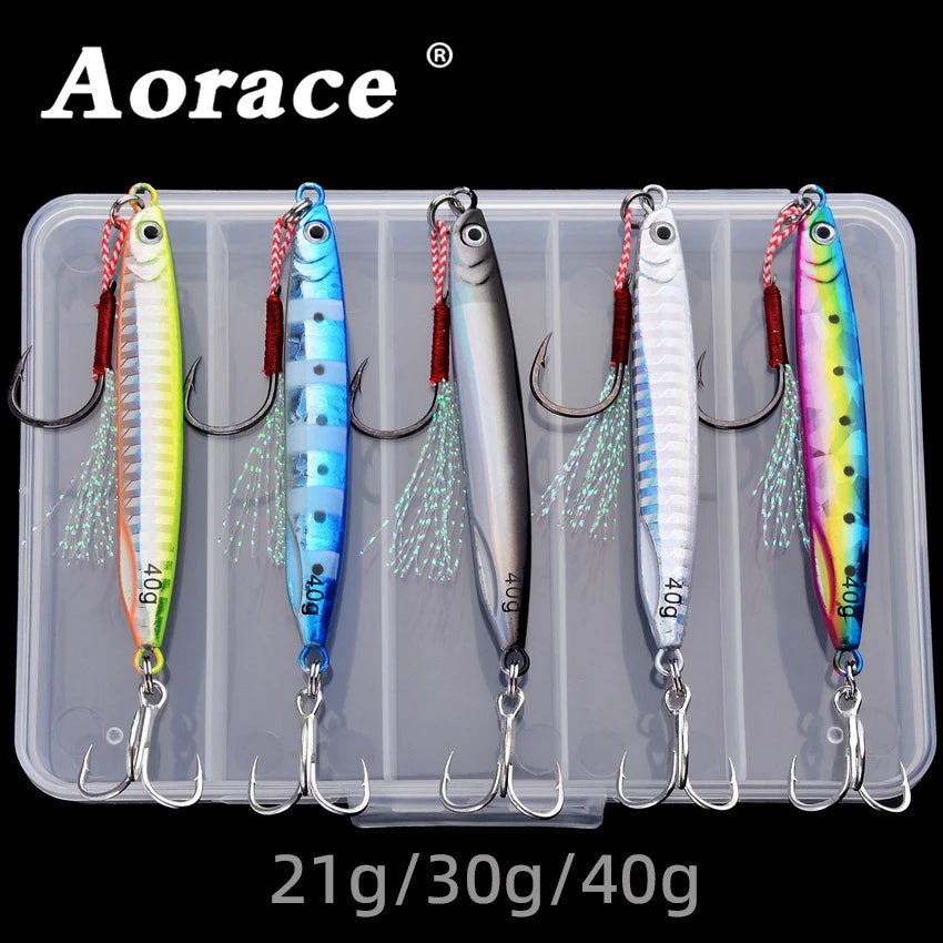 Aorace 5PCS Metal Jig Spoon 21g 30g 40g Shore Casting Jigging Fish Sea Bass Fishing Lure Artificial Bait Tackle box - The Salty Outfitter