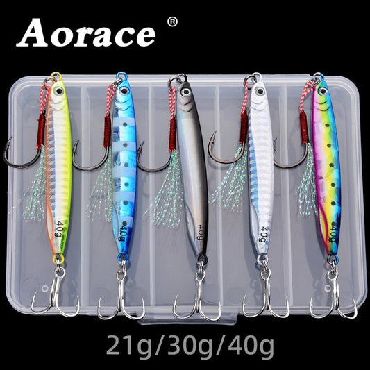 Aorace 5PCS Metal Jig Spoon 21g 30g 40g Shore Casting Jigging Fish Sea Bass Fishing Lure Artificial Bait Tackle box - The Salty Outfitter