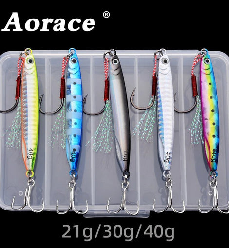Aorace 5PCS Metal Jig Spoon 21g 30g 40g Shore Casting Jigging Fish Sea Bass Fishing Lure Artificial Bait Tackle box - The Salty Outfitter
