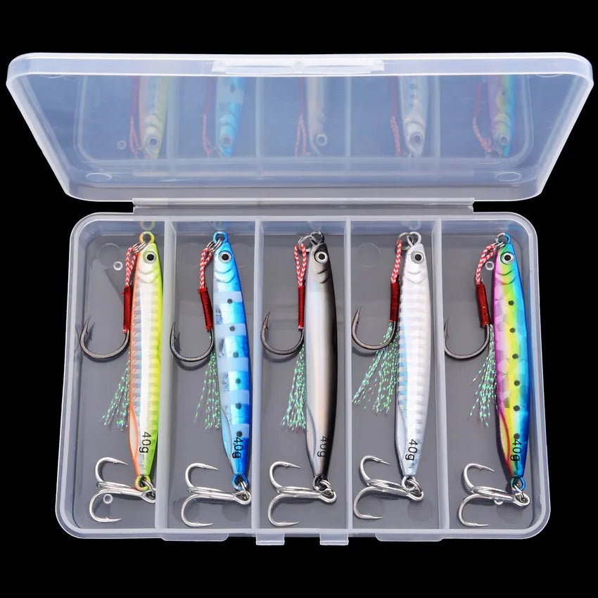 Aorace 5PCS Metal Jig Spoon 21g 30g 40g Shore Casting Jigging Fish Sea Bass Fishing Lure Artificial Bait Tackle box - The Salty Outfitter