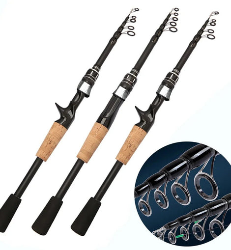 Baitcasting Lure Fishing Rod Spinning Telescopic 8g - 25g Wooden Handle Carbon Casting Fishing Tackle Professional Light - weight - The Salty Outfitter