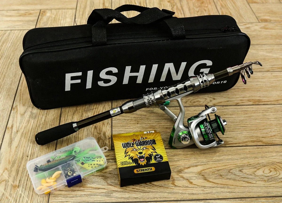 Carbon Fishing Rod Set for Deep Sea Fishing with Straight Handle Spinning Wheel Full Gear Durable Reels Kit for Rivers Lakes - The Salty Outfitter