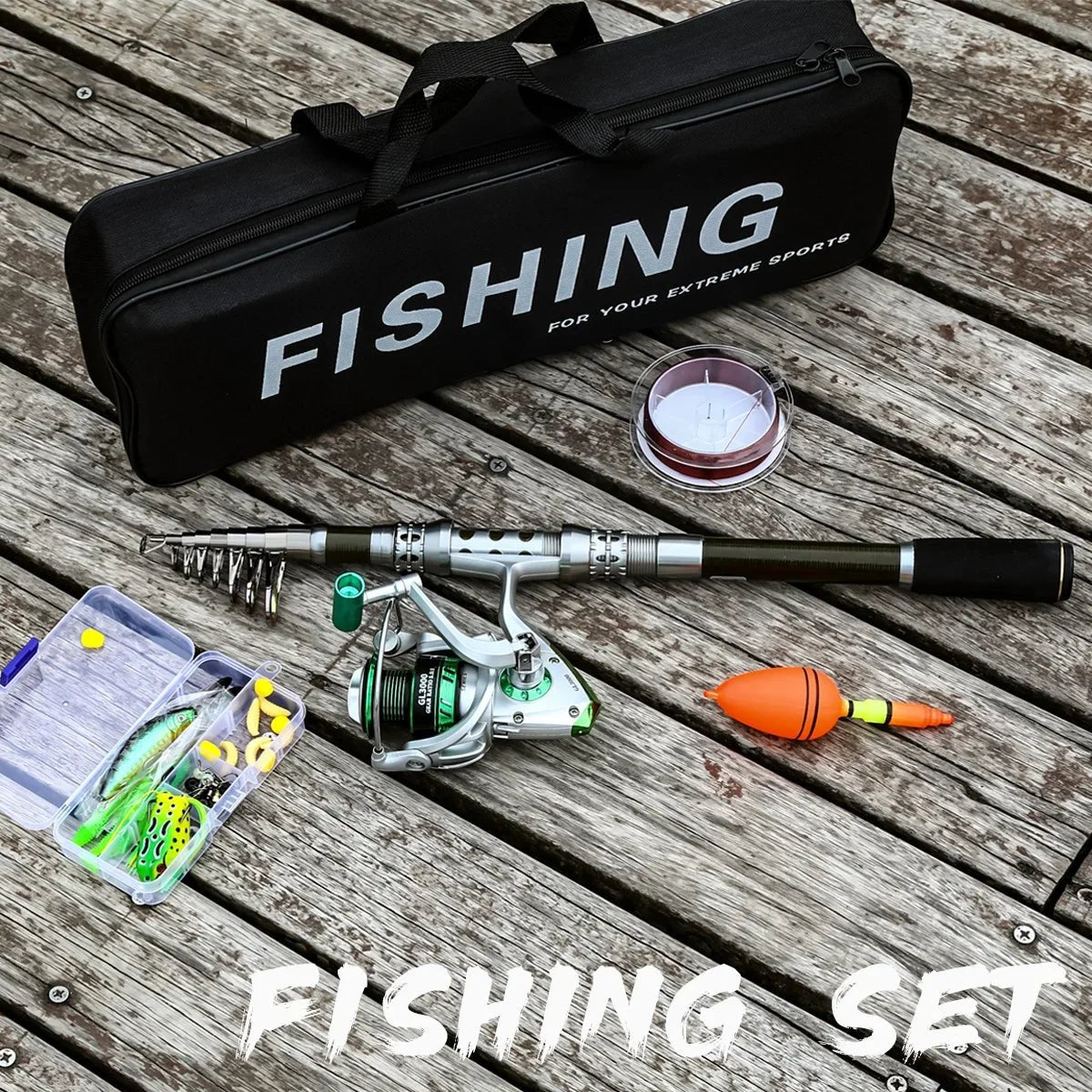 Carbon Fishing Rod Set for Deep Sea Fishing with Straight Handle Spinning Wheel Full Gear Durable Reels Kit for Rivers Lakes - The Salty Outfitter