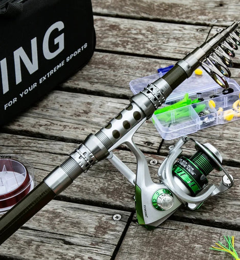 Carbon Fishing Rod Set for Deep Sea Fishing with Straight Handle Spinning Wheel Full Gear Durable Reels Kit for Rivers Lakes - The Salty Outfitter