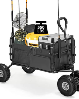 Fishing Cart Beach Cart Collapsible Wagon with 11”All Terrain Big Wheels,Heavy - Duty Garden Carts with 6 Holders and Storage Pock - The Salty Outfitter