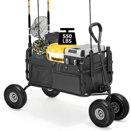 Fishing Cart Beach Cart Collapsible Wagon with 11”All Terrain Big Wheels,Heavy - Duty Garden Carts with 6 Holders and Storage Pock - The Salty Outfitter