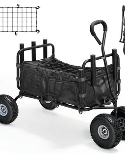 Fishing Cart Beach Cart Collapsible Wagon with 11”All Terrain Big Wheels,Heavy - Duty Garden Carts with 6 Holders and Storage Pock - The Salty Outfitter