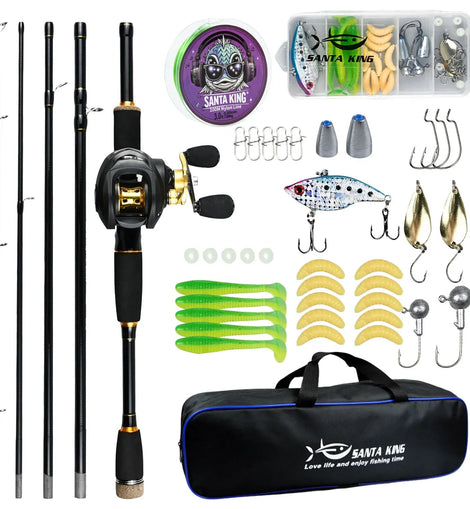 Fishing Combo Set - Casting Fishing Rod with 7.2:1 Gear Ratio Baitcast Reel Fishing Line Bag Lure Kit for Freshwater Fishing - The Salty Outfitter