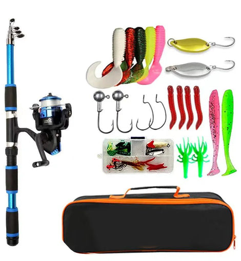 Fishing Pole Set Full Kits With Telescopic Fishing Rod And Spinning Reel Baits Hooks Travel Pole Set - The Salty Outfitter