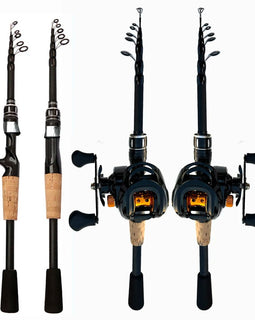 Fishing Rod and Reel Combo Set Telescopic Lure Rod Spinning Casting Short Jigging Rod 1.5m - 2.4m Baitcasting Reel Max Drag 8kg - The Salty Outfitter