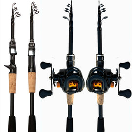 Fishing Rod and Reel Combo Set Telescopic Lure Rod Spinning Casting Short Jigging Rod 1.5m - 2.4m Baitcasting Reel Max Drag 8kg - The Salty Outfitter