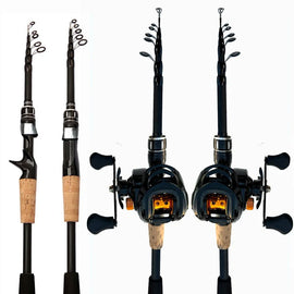 Fishing Rod and Reel Combo Set Telescopic Lure Rod Spinning Casting Short Jigging Rod 1.5m - 2.4m Baitcasting Reel Max Drag 8kg - The Salty Outfitter