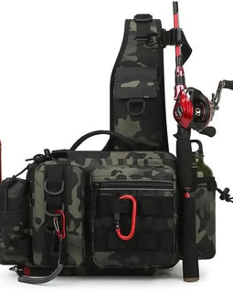 Fishing Tackle Backpack Lure Box Gear Storage Bag Fanny Pack for Men Fly Fishing Backpack with Rod Holder Sling Shoulder Bag - The Salty Outfitter