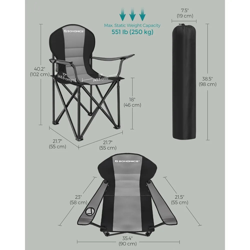 Folding Camping Chair, with Comfortable Sponge Seat, Cup Holder, Heavy Duty Structure, Max Load Capacity 551 lb - The Salty Outfitter
