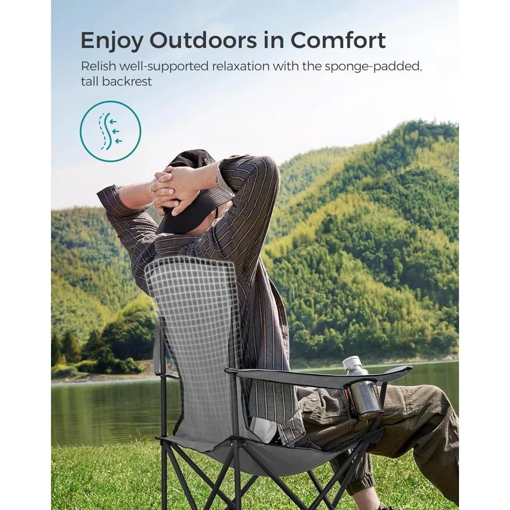 Folding Camping Chair, with Comfortable Sponge Seat, Cup Holder, Heavy Duty Structure, Max Load Capacity 551 lb - The Salty Outfitter