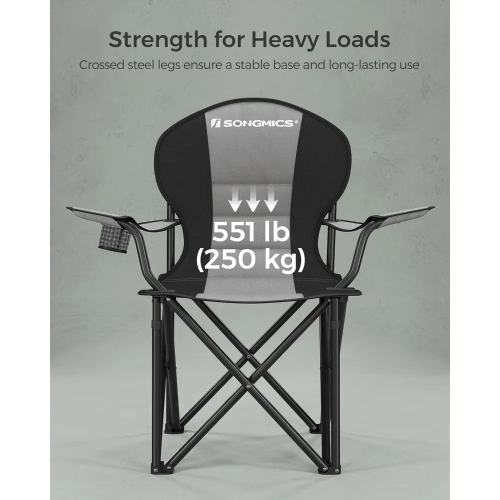 Folding Camping Chair, with Comfortable Sponge Seat, Cup Holder, Heavy Duty Structure, Max Load Capacity 551 lb - The Salty Outfitter