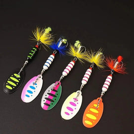 Lure Set Metal Lures Copper Pillar Feather Treble Hooks Rotating/Swinging Spoons Artificial Bait for Sea Fishing Tackle - The Salty Outfitter