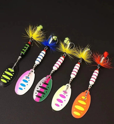 Lure Set Metal Lures Copper Pillar Feather Treble Hooks Rotating/Swinging Spoons Artificial Bait for Sea Fishing Tackle - The Salty Outfitter