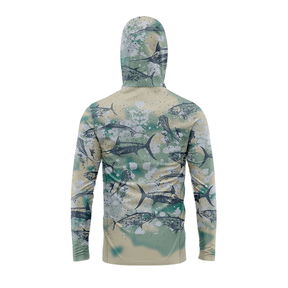 Men Hood Fishing Shirt long sleeve fishing t shirt uv protection Fishing Apparel - The Salty Outfitter