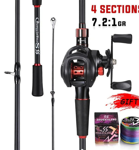 Sougayilang Fishing Rod Reel Combo 1.8~2.1m Carbon Fiber Casting Rod and 7.2:1 Gear Ratio Baitcasting Ree Max Drag 10kg for Bass - The Salty Outfitter