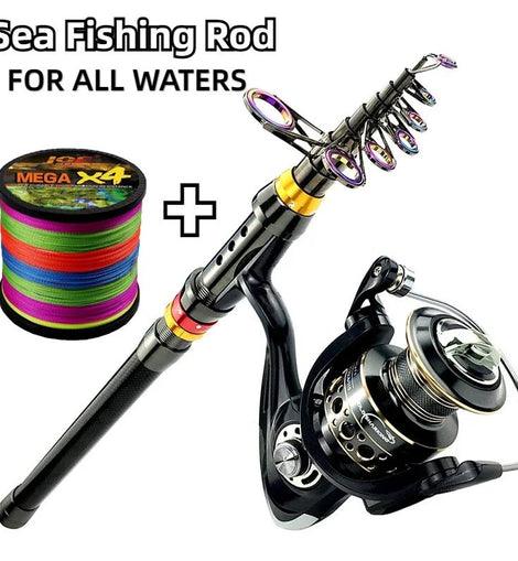 Spinning Fishing Rod and Reel Combo 1.8 - 3.6m Carbon Fiber Sea Pole and 5.2:1 Gear Ratio Metal Spool with Line Kits for Bass Carp - The Salty Outfitter
