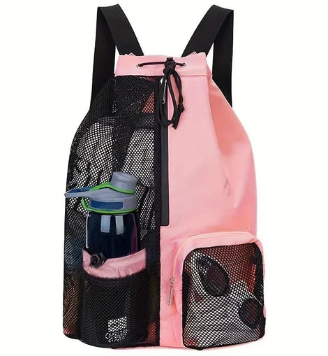 Swim Bag Mesh Drawstring Backpack with Wet Pocket Multipurpose Beach Backpack for Swimming, Gym, and Workout Gear - The Salty Outfitter