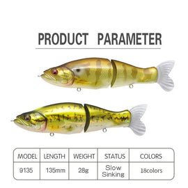 Swimbait Fishing Lure 135mm 31g Multi Joint Slow Sinking Bait Wobbler Artificiall Hard bait Bass Pike Sea Fishing - The Salty Outfitter