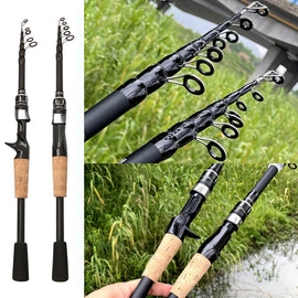 Telescopic Lure Rod 1.5M 1.8M 2.1M 2.4M Carbon Spinning Rod Baitcasting Fishing Pole 8g - 25g Wooden Handle Casting Fishing Tackle - The Salty Outfitter