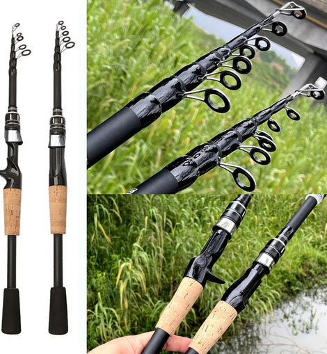 Telescopic Lure Rod 1.5M 1.8M 2.1M 2.4M Carbon Spinning Rod Baitcasting Fishing Pole 8g - 25g Wooden Handle Casting Fishing Tackle - The Salty Outfitter